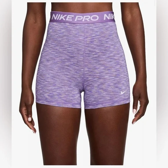 Nike Pro Women's Tight Fit High Rise 3” Heathered Purple Athletic Shorts Small - Picture 1 of 7